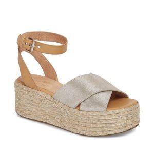 Platform Espadrille Sandal In Silver Leather